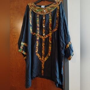 THE AFRICAN VILLAGE black mini dress w/ AFRICAN print detail
